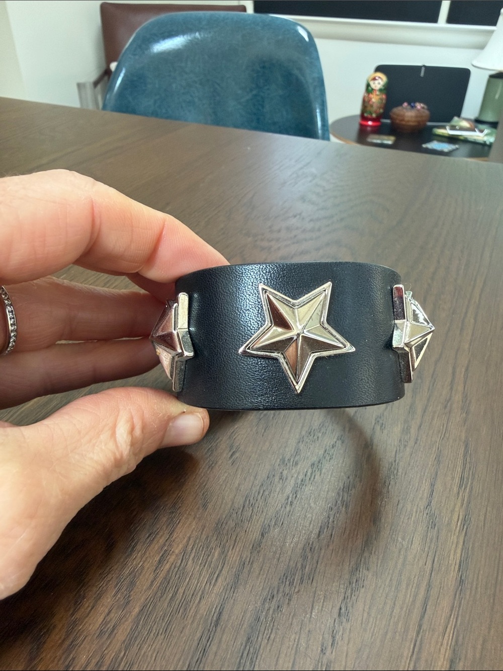 Givenchy Black Leather Star Stud Cuff Bracelet